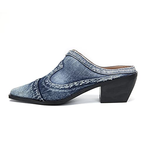 AEGJEGVD Sandaletten Damen Mit Klobiger Absatz Geschlossene Spitzem Zehenbereich Pumps Sandalen Jeansstoff Atmungsaktive Pantoletten Leicht Bequem Hausschuhe Damenmode Elegant Böhmen Schlappen von AEGJEGVD