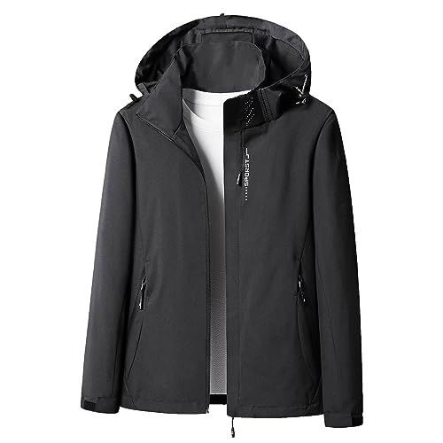 AEGJEGVD Softshelljacke Damen Wasserdichte Dünn Einfarbig Reißverschluss Atmungsaktive Warme Winterjacke Übergangsjacke Frühlings Herbst Winddichte Funktionsjacke mit Kapuze Outdoor Lässiger Mantel von AEGJEGVD