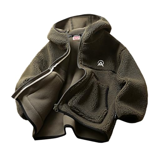 AEGJEGVD Teddy Jacke Kinder Verdickte Warm Kapuzenjacke Herbst Frühling Winter Fleecejacke Mit Kapuze Dickere Plüschjacke Jacke Für Größere Kinder Einfarbig Full-Zip (3-8 Jahre) von AEGJEGVD