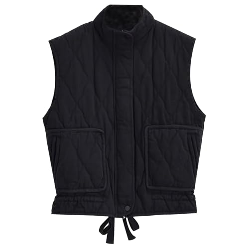 AEGJEGVD Weste Damen Herbst Winter Mittellang Einfarbig Westen Steppweste mit Rundhalsausschnitt Leicht Stehkragen Ärmellos Jacke mit Reissverschluss Taschen Baumwollmantel Y2K Outdoor Freizeit von AEGJEGVD