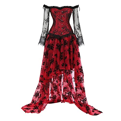 Corsage Spitze Ärmel mit Lang Rock Damen Spitze Langarm Steampunk Warehouse Angebote Korsett Karnevals Korsage Kostüm Große Größen von AEGJEGVD