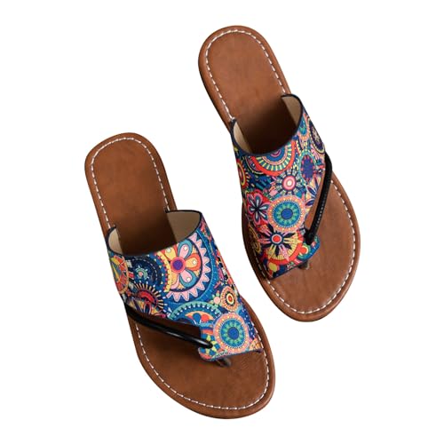 Damen Sandalen Sommer Neu Flache Flip-Flops Vintage Römersandals Clip -Toe Schlappen Pu-Leder Peep Toe Hausschuhe Böhmen Strandschuhe Hallux Valgus Flache Zehentrenner Trendige Sandal von AEGJEGVD