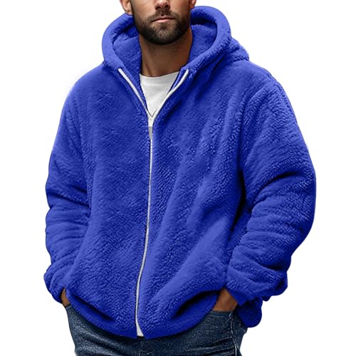 Fleecejacke Herren Full-Zip Jacket Warme Outdoorjacke Wintermantel mit Teddyfutter Einfarbig Doppelseitiger Samt Kapuzenjacke Übergangsjacke Pullover mit Reißverschluss Plüschjacke Warm Hoodie von AEGJEGVD