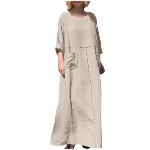 Leinenkleider Damen Einfarbige Langarm Lässig Leinenkleid Lange Kleid Baumwolle Leinen Lose Freizeitkleid Casual Strandkleid Maxikleid Rüschen A-Linie Kleid mit Taschen Leinenkleider Damen Einfarbige Langarm Lässig Leinenkleid Lange Kleid Baumwolle Leinen Lose Freizeitkleid Casual Strandkleid Maxikleid Rüschen A-Linie Kleid mit Taschen von AEGJEGVD
