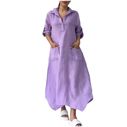Leinenkleider Einfarbig Casual Damen Leinenkleider Sommerkleid Revers Style Langarm Leinen Kleider Midikleid Strandkleid Freizeitkleid Urlaub Musselin Kleid mit Taschen Knöpfen Hals Leinenkleider Einfarbig Casual Damen Leinenkleider Sommerkleid Revers Style Langarm Leinen Kleider Midikleid Strandkleid Freizeitkleid Urlaub Musselin Kleid mit Taschen Knöpfen Hals von AEGJEGVD