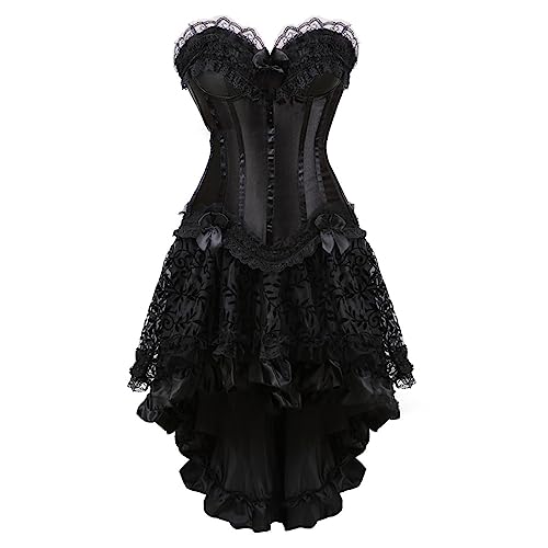 Moulin Rouge Gothic Corsagenkleid Korsett Spitenrock Übergrößen Kurz Rock Mit Träger Strapse Spitze Schnürmieder Mittelalterliches Kapuzenkleid Schmetterlingsknoten Steampunk Korsett Kleid von AEGJEGVD