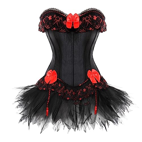 Moulin Rouge Gothic Corsagenkleid Korsett Spitenrock Übergrößen Steampunk Korsett Kleid Kurz Rock Mit Träger Strapse Spitze Schnürmieder Mittelalterliches Kapuzenkleid Set Angebote von AEGJEGVD