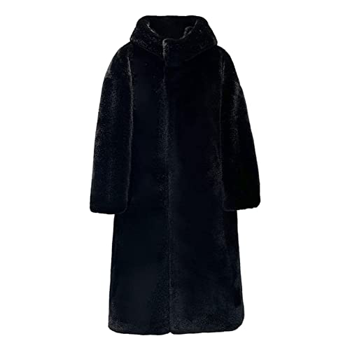 Pelzmantel Damen Warme Kunstfell Felljacke Lange Elegant Cardigan Flauschige Parka Winterjacke mit Kapuze Langarm Mantel Einfarbig Jacke Kuschelig Wintermantel Outdoor Fellmantel Große Größen von AEGJEGVD