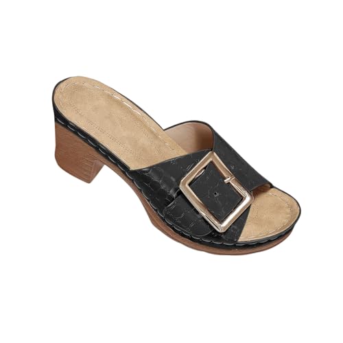 Sandalen Damen Mit Absatz Elegant Schlappen Sommerschuhe Bequeme Orthopädische Sandale Freizeit Peep Toe High Heels Hausschuhe Mit Blockabsatz Schnallensandalen Mules Outdoor Pantoletten von AEGJEGVD