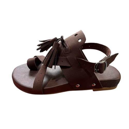 Sandalen Damen Sommer Sandaletten Damen Flache Schuhe Mit Fransen Sandale Römersandalen Clip Toe Quaste Schleifen Retro Damenschuhe Frauen Casual Peep Toe Römische Sandale Outdoorschuhe von AEGJEGVD