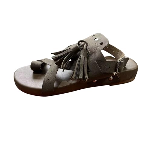 Sandalen Damen Sommer Sandaletten Damen Flache Schuhe Mit Fransen Sandale Römersandalen Clip Toe Quaste Schleifen Retro Damenschuhe Frauen Casual Peep Toe Römische Sandale Outdoorschuhe von AEGJEGVD