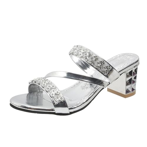 Sandalen Damen Strass Pantoletten Glitzer Sommer Sandaletten Pumps Schuhe Pantolette Elegante Keilsandalen Wedges Peep Toe Schuhe Plateau Sandale Keilabsatz Platform Shoes Slide Slippers von AEGJEGVD