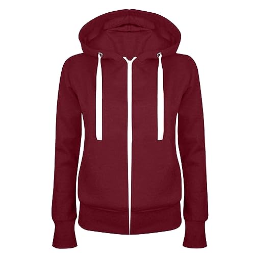Sweatjacke Damen Zipper Hoodie mit Kapuze Casual 2024 Einfarbig Jacke Slim Fit Übergangsjacke Langarm Kapuzenjacke Große Größen Sportjacke Leichte Mantel Kapuzenullover Tunnelzug Übergangsmantel von AEGJEGVD