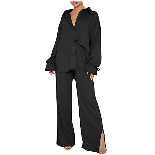 Zweiteiliges Damen Set Aus Sommer Sport Und Freizeit Hosenträger Oberteilen Mit Rundhalsausschnitt Und Hosen Mit Weitem Bein, Sommer Outfits Leicht Und Luftig, Musselin Set Lockere Und Atmungsaktive von AEGJEGVD