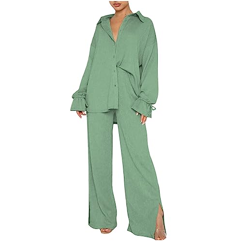 Zweiteiliges Damen Set Aus Sommer Sport Und Freizeit Hosenträger Oberteilen Mit Rundhalsausschnitt Und Hosen Mit Weitem Bein, Sommer Outfits Leicht Und Luftig, Musselin Set Lockere Und Atmungsaktive von AEGJEGVD