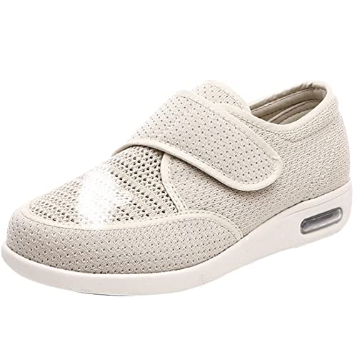 AEHO Damen Sneaker Memory Foam Walkingschuhe Leichte Laufschuhe rutschfest Verbandsschuhe Mit Klettverschluss Diabetiker Orthopädische Verbandschuh Bequemer Rehaschuhe,Beige,41 EU von AEHO