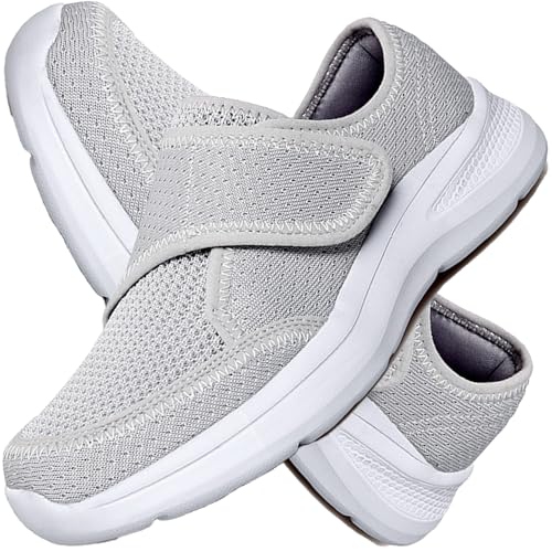 AEHO Diabetiker Hausschuhe Damen Diabetiker Walking Schuhe Frauen Diabetiker Schuhe Damen mit Klettverschluss Damen ödem Hausschuhe Damen Gesundheitsschuhe,Grau,39 EU von AEHO