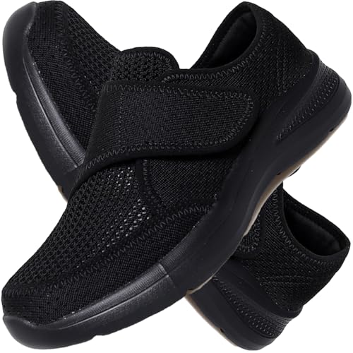 AEHO Diabetiker Hausschuhe Damen Diabetiker Walking Schuhe Frauen Diabetiker Schuhe Damen mit Klettverschluss Damen ödem Hausschuhe Damen Gesundheitsschuhe,Schwarz,38 EU von AEHO