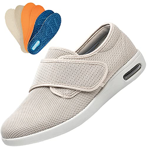 AEHO Diabetiker Schuhe Damen, Orthopädische Schuhe Damen, Bequeme Hausschuhe mit Klettverschluss für Herren Schuhe Herren Klettverschluss Wide,Beige,38 EU von AEHO