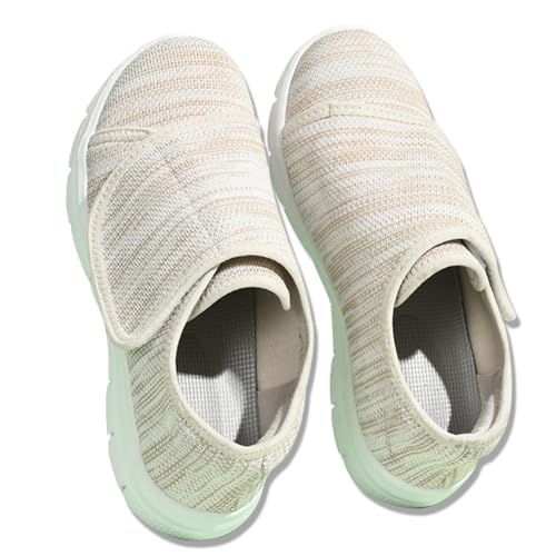 AEHO Diabetiker Schuhe Damen Atmungsaktive und Bequeme Schuhe Verbandsschuhe Klettverschluss Hoher Hausschuh Gesundheitsschuh Für Senioren Extra Weite Einstellbar,Beige,42/260mm von AEHO