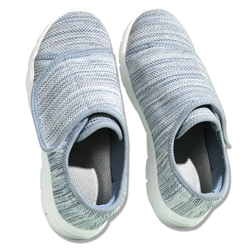 AEHO Diabetiker Schuhe Damen Atmungsaktive und Bequeme Schuhe Verbandsschuhe Klettverschluss Hoher Hausschuh Gesundheitsschuh Für Senioren Extra Weite Einstellbar,Blau,43/265mm von AEHO