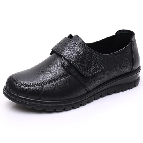 AEHO Diabetiker Schuhe Damen Extra Weit Klettverschluss PU Leder Air Cushion Slip On Walking Shoes zum Hineinschlüpfen Wandersneaker Lässige,Schwarz,35/225mm von AEHO