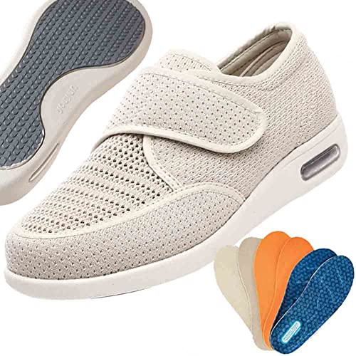 AEHO Diabetiker Schuhe Damen Freizeitschuhe mit Klettverschluss Damen Geschlossene Sandalen Diabetiker Orthopädische Verbandschuh Bequemer Rehaschuhe,Beige,38 EU von AEHO