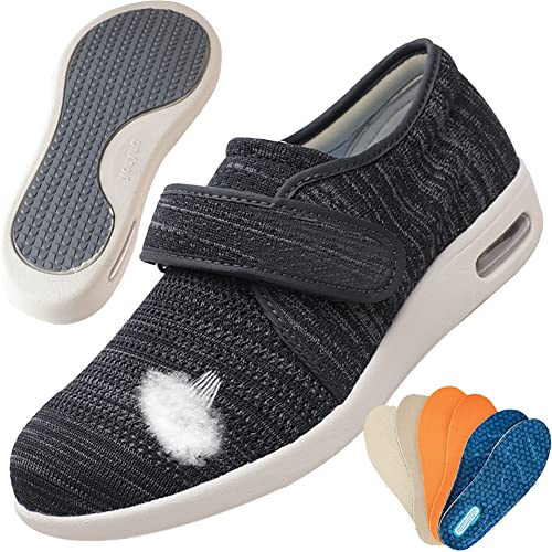 AEHO Diabetiker Schuhe Damen Fußgewölbestütze Orthopädische Breite Und Diabetische Füße Wanderschuhe Damen Sneakers Atmungsaktiv mit Fußgewölbestütze Strick Freizeitschuhe,BlackGrey,40 EU von AEHO