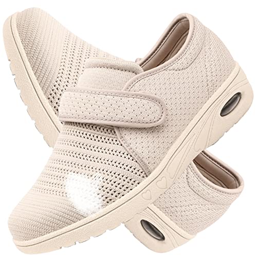 AEHO Diabetiker Schuhe Damen Senioren Hausschuhe Klettverschluss Unisex Verbandschuh Sandale Arthritis, Diabetes, Plantarfasziitis Geschlossene Sandalen Diabetiker,Beige,37 EU von AEHO