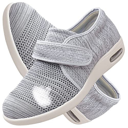 AEHO Diabetiker Schuhe Damen Senioren Hausschuhe Klettverschluss Unisex Verbandschuh Sandale Arthritis, Diabetes, Plantarfasziitis Geschlossene Sandalen Diabetiker,Lightgrey,36 EU von AEHO