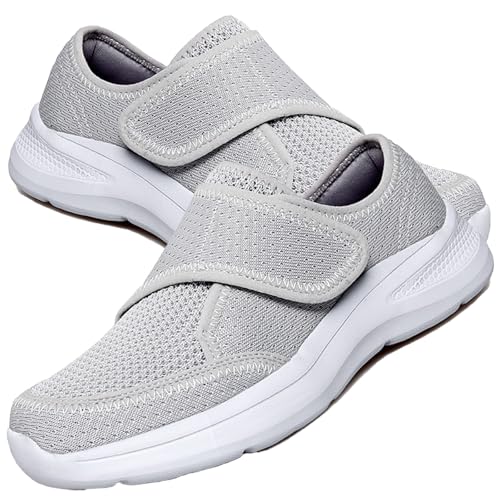 AEHO Diabetiker Schuhe Damen mit Klettverschluss Diabetiker Walking Schuhe Frauen Diabetiker Turnschuhe Herren Extra Weit Diabetes Schuhe Outdoor Damen,Grau,36 EU von AEHO