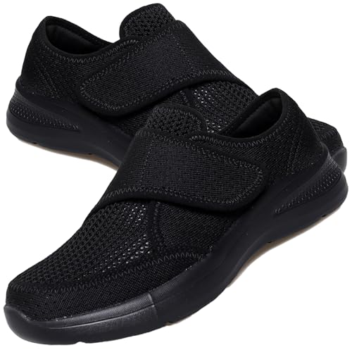 AEHO Diabetiker Schuhe Damen mit Klettverschluss Diabetiker Walking Schuhe Frauen Diabetiker Turnschuhe Herren Extra Weit Diabetes Schuhe Outdoor Damen,Schwarz,41 EU von AEHO
