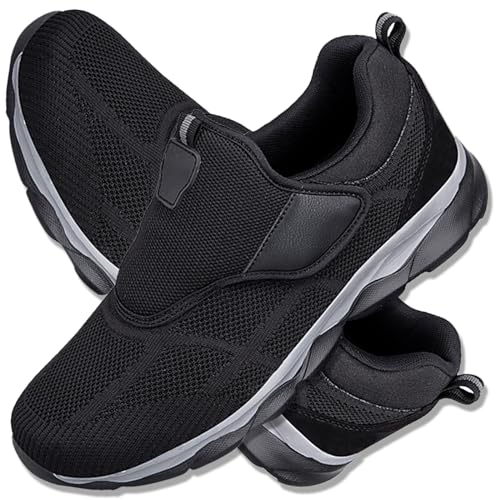 AEHO Diabetiker Schuhe Herren Damen Klettverschluss Walkingschuhe Freizeitschuhe Sportschuhe Bequeme rutschfest Schuhe Mittleren und Höheren Alters Casual Sportschuhe,Schwarz,43/265mm von AEHO