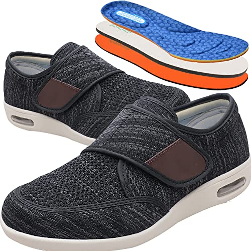 AEHO Diabetiker Schuhe Herren Damen Verbandsschuhe Klettverschluss Hoher Hausschuh Gesundheitsschuh Für Senioren Extra Weite Einstellbar Walking Schuhe Diabetiker Und Hallux Valgus,Black Gray,38 EU von AEHO