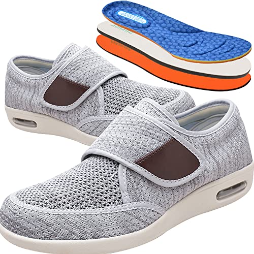 AEHO Diabetiker Schuhe Herren Damen Verbandsschuhe Klettverschluss Hoher Hausschuh Gesundheitsschuh Für Senioren Extra Weite Einstellbar Walking Schuhe Diabetiker Und Hallux Valgus,Light Gray,38 EU von AEHO