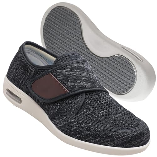 AEHO Diabetiker Schuhe Herren Klettverschluss Casual Medizinische Schuhe Rehaschuhe Walkingschuhe Freizeitschuhe Sportschuhe Bequeme rutschfest Schuhe,Black Gray,47 EU von AEHO