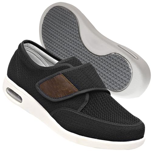 AEHO Diabetiker Schuhe Herren Klettverschluss Casual Medizinische Schuhe Rehaschuhe Walkingschuhe Freizeitschuhe Sportschuhe Bequeme rutschfest Schuhe,Schwarz,43 EU von AEHO