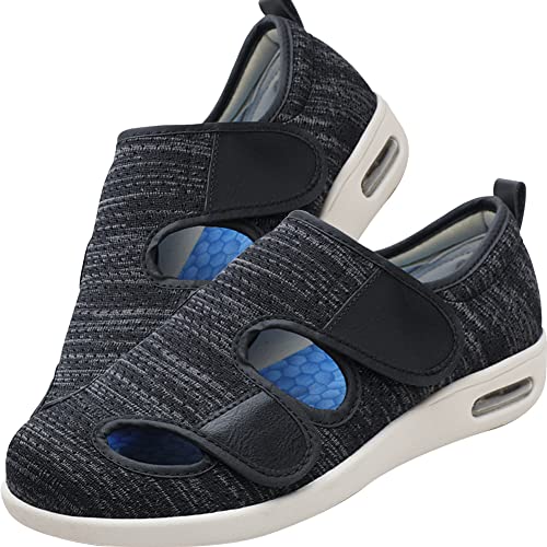 AEHO Diabetikerschuhe Extra Weit Herren Diabetiker OrthopäDische MäNner Easy Close Slipper Verstellbare alte Schuhe geschwollene Füße und atmungsaktive Turnschuhe,BlackGrey,42 EU von AEHO