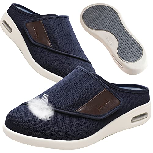 AEHO Hausschuhe Klettverschluss Senioren Diabetiker Schuhe Herren Extra Weit Hausschuhe Damen Bequem Clogs rutschfeste Pantoletten Leicht Gartenschuhe,Blau,42 EU von AEHO