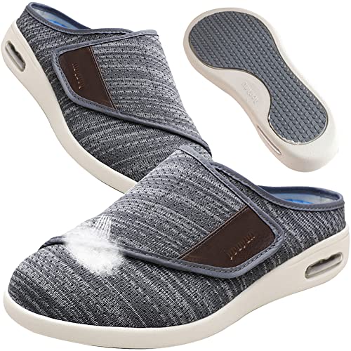 AEHO Hausschuhe Klettverschluss Senioren Diabetiker Schuhe Herren Extra Weit Hausschuhe Damen Bequem Clogs rutschfeste Pantoletten Leicht Gartenschuhe,Darkgrey,42 EU von AEHO