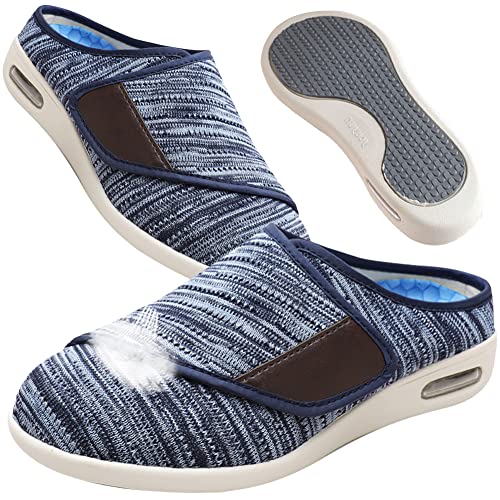 AEHO Hausschuhe Klettverschluss Senioren Diabetiker Schuhe Herren Extra Weit Hausschuhe Damen Bequem Clogs rutschfeste Pantoletten Leicht Gartenschuhe,Lightblue,39 EU von AEHO