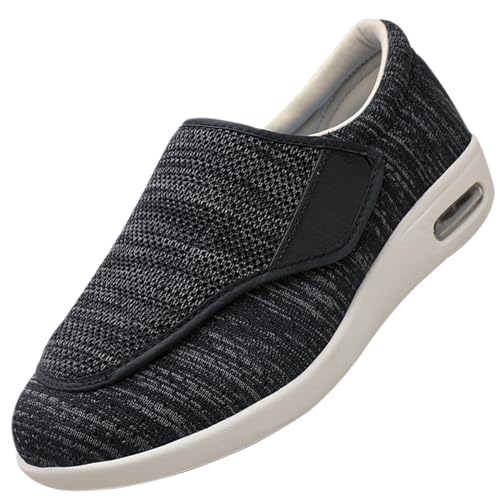 AEHO Hausschuhe Klettverschluss Senioren Diabetiker Schuhe Herren Geschwollene Füße Ohne Schnuersenkel Slip-on Schuhe Diabetes Walking Schuhe Orthopädische Turnschuhe,BlackGrey,40.5 EU von AEHO