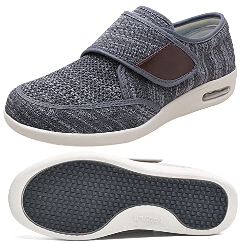 AEHO Hausschuhe Senioren Herren Herrenschuhe Hoher Spann Verbandsschuhe mit Klettverschluss Weite H Arthritis Ödeme Senioren Gesundheitsschuhe Hausschuhe,Dark Gray,42 EU von AEHO