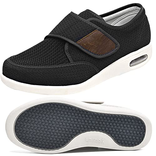 AEHO Hausschuhe Senioren Herren Herrenschuhe Hoher Spann Verbandsschuhe mit Klettverschluss Weite H Arthritis Ödeme Senioren Gesundheitsschuhe Hausschuhe,Schwarz,42 EU von AEHO