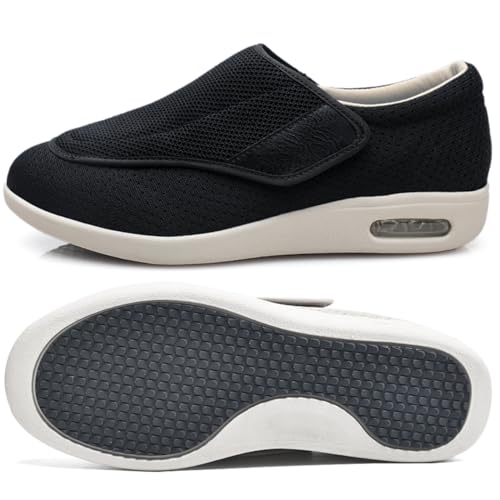 AEHO Herren Diabetiker Orthopädische Schuhe Hausschuhe für Diabetiker Slip On Loafer Diabetiker Schuhe Herren Extra Breit Klettverschluss Schuhe,Schwarz,37.5 EU von AEHO