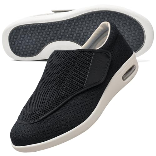 AEHO Herren Diabetiker ödeme Schuhe Hausschuhe Senioren Herren Klettverschluss Slip On Sneaker Herren Extra Weite Freizeitschuhe für Plantarfasziitis Fußschmerzen,Schwarz,37.5 EU von AEHO