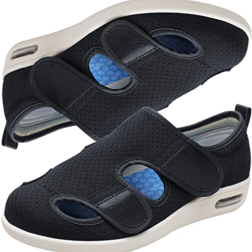 AEHO Herren Schuhe Extra Breite Füße Ödem Breite Füße Extra breite Schuhe, Unisex Sandalen für drinnen und draußen, große Größe für Zuhause, Büro, drinnen und draußen,Blacka,46 EU von AEHO