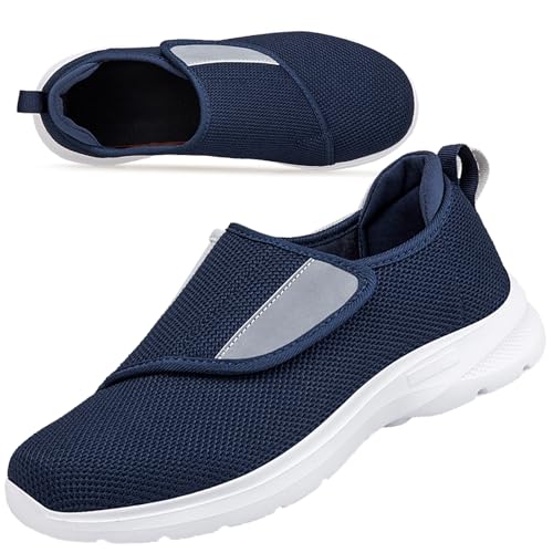 AEHO Herren Schuhe Extra Breite Füße Orthopädische Orthopädische Schuhe Herren Klettverschluss Schuhe Breit Herren Schuhe Geschwollene Füße,Men Blue,43/265mm von AEHO