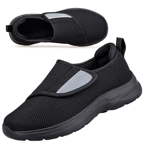 AEHO Herren Schuhe Extra Breite Füße Orthopädische Orthopädische Schuhe Herren Klettverschluss Schuhe Breit Herren Schuhe Geschwollene Füße,Unisex Black,38/240mm von AEHO