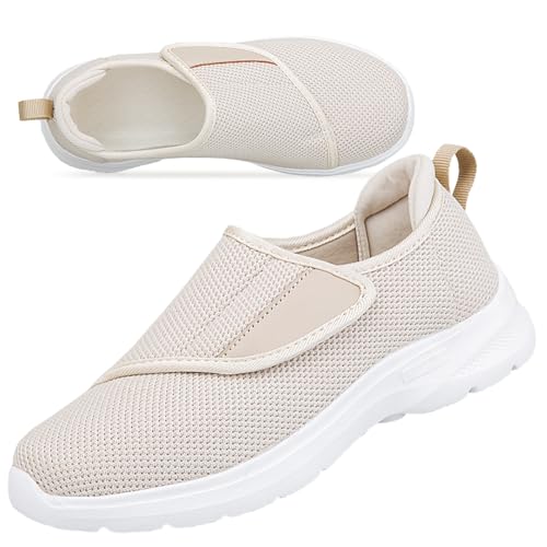 AEHO Herren Schuhe Extra Breite Füße Orthopädische Orthopädische Schuhe Herren Klettverschluss Schuhe Breit Herren Schuhe Geschwollene Füße,Women beige,38/240mm von AEHO